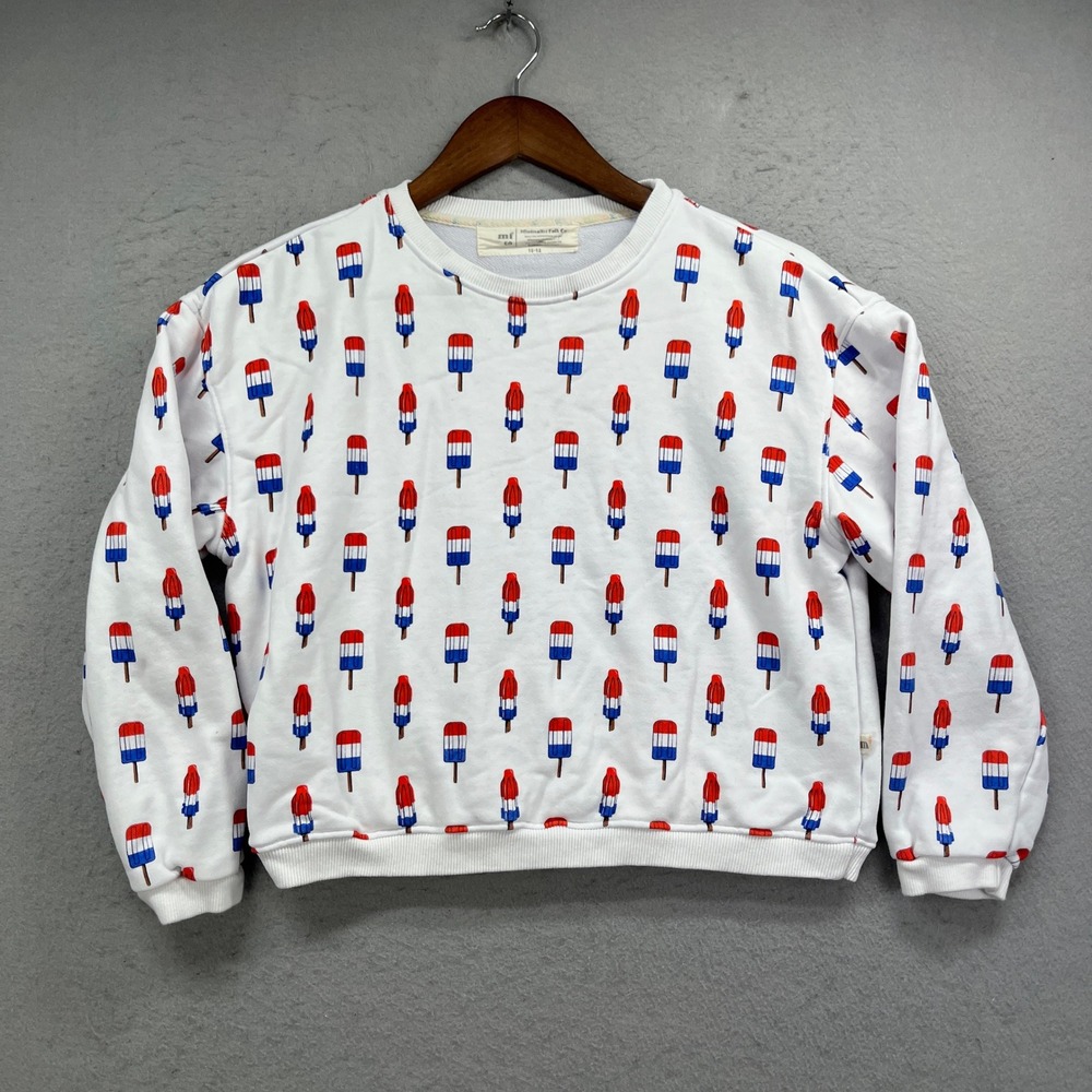 Minimalist Folk Co Sweatshirt Youth 10-12 White Popsicle Bomb Pop Crew Pullover